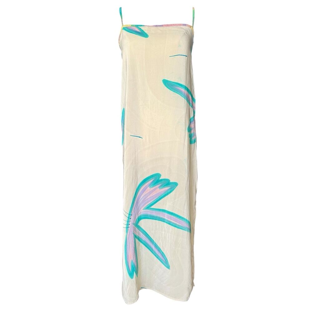 Vintage Nicole Ltd. Hand Painted Silk Midi Slip Dress Floral Watercolor
